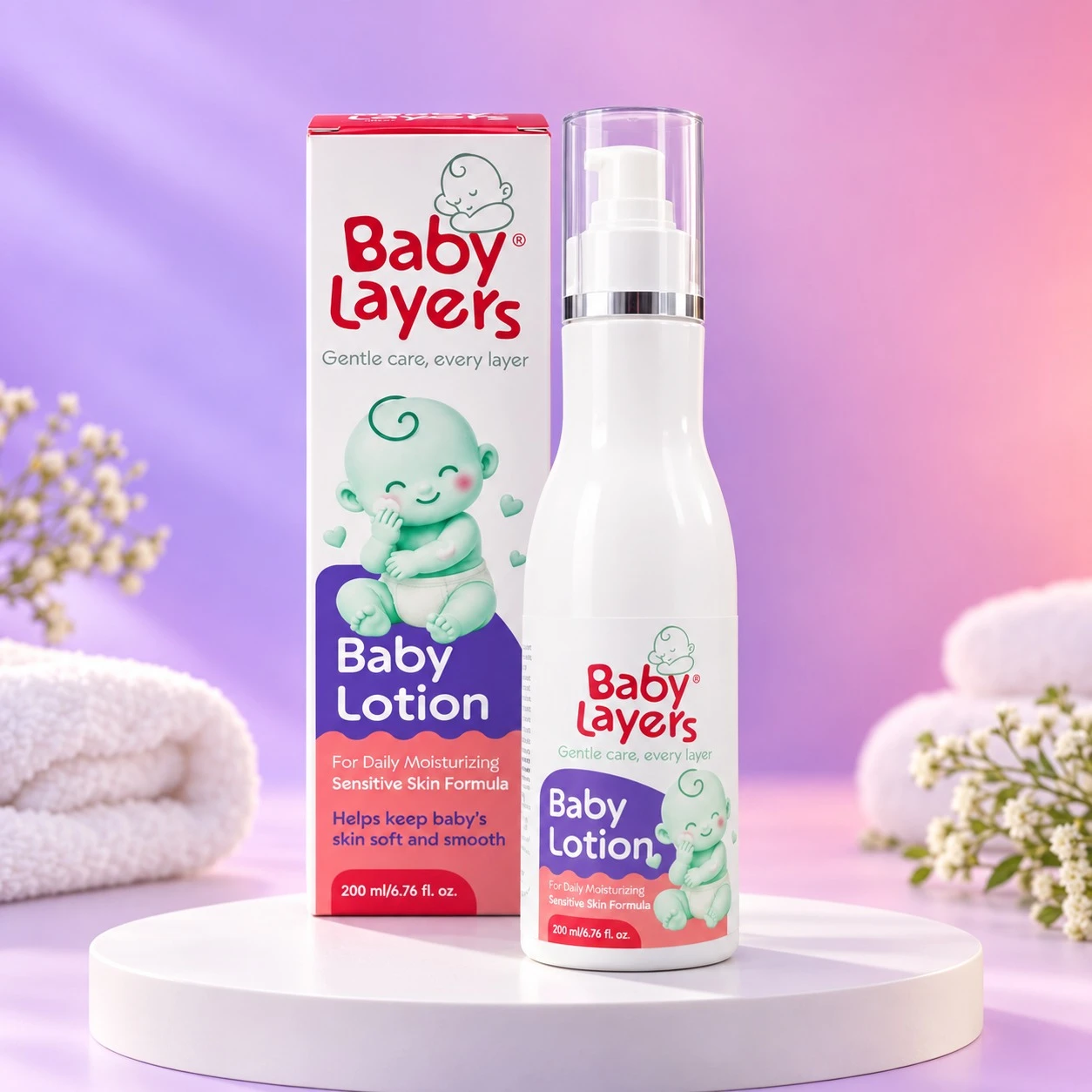 BabyLayers Advanced Baby Lotion for Newborns & Kids | Daily Moisturising Sensitive Skin Formula | With Shea Butter, Aloe Vera & Jojoba Oil | pH 5.5 & Hypoallergenic | 200 ml