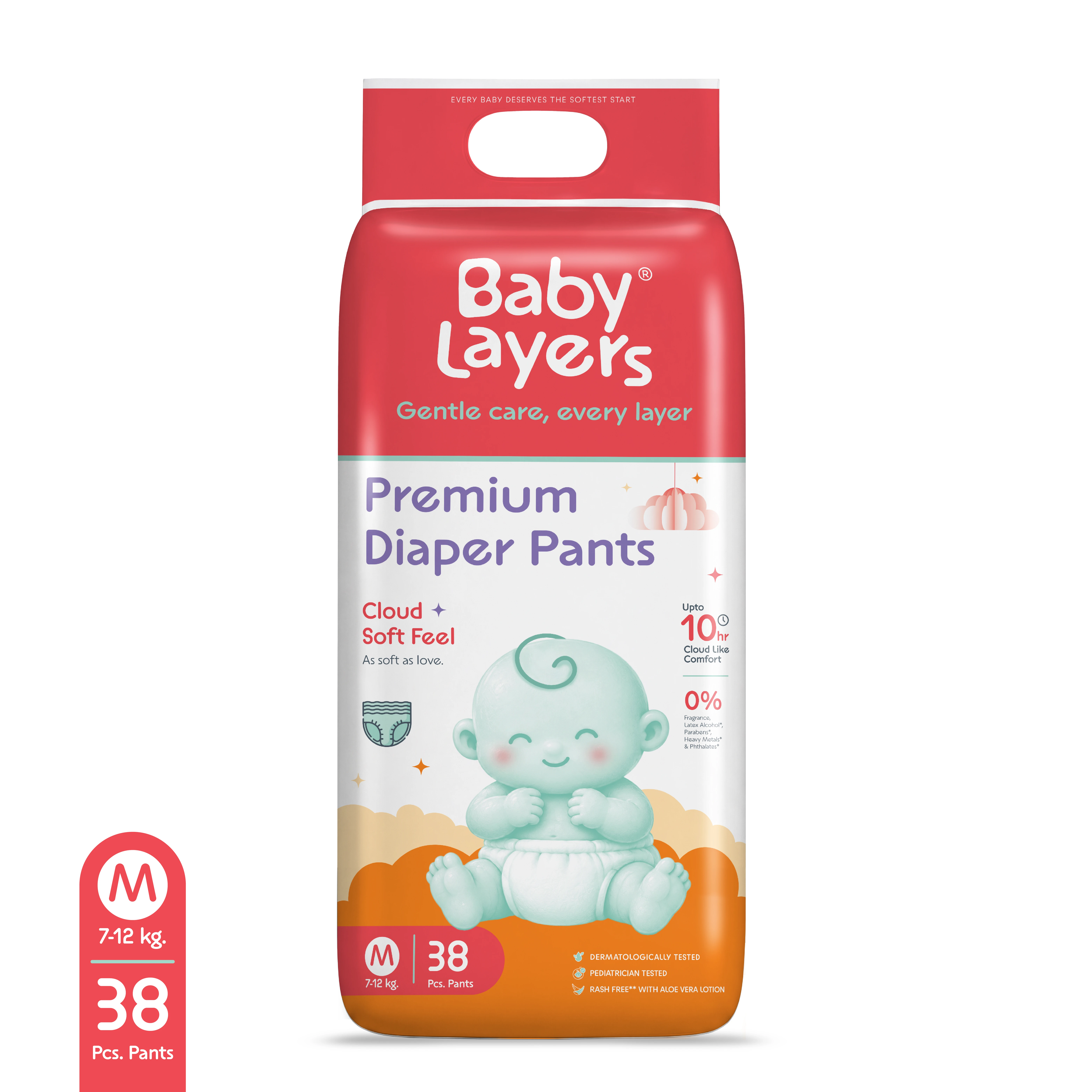 Baby Layers Premium Diaper Pants Medium (M) Size 7-12 kgs (38 count) Leak Proof | Lightweight | Rash Free | Upto 12 Hours Protection | ADL Technology